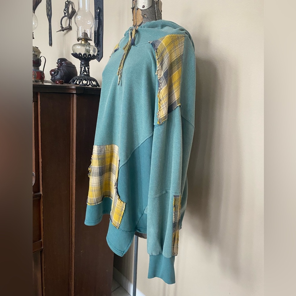 Pol Oversized Green Plaid Patchwork Distressed Ho… - image 4